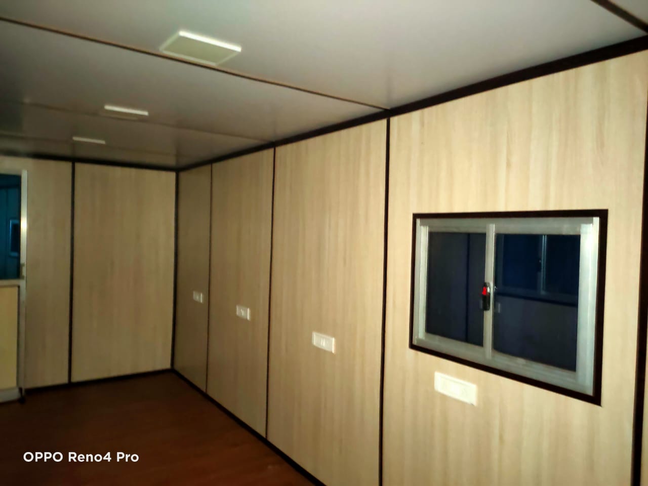 Container home exterior at sunset